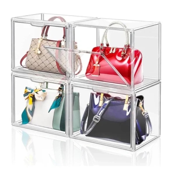 DILIBRA Clear Acrylic Handbag Storage Organizer 4 Pack Stackable Display Cases